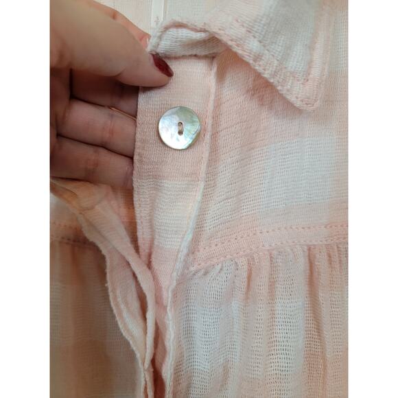 Free People Women's Hey There Button-Down Sunrise Blouse Plaid Pink Small - Picture 3 of 9
